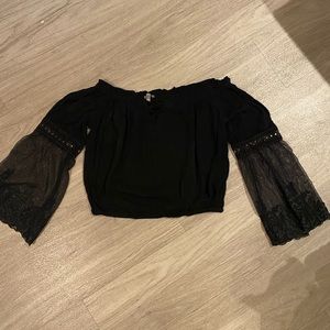 Charlotte Russe Off-Shoulder Crop Top in Black